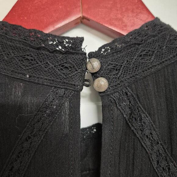 Blue Rain Black Sleeveless Lace Top Womens Sz M Boho Floral Pattern Keyhole Back - Picture 6 of 7